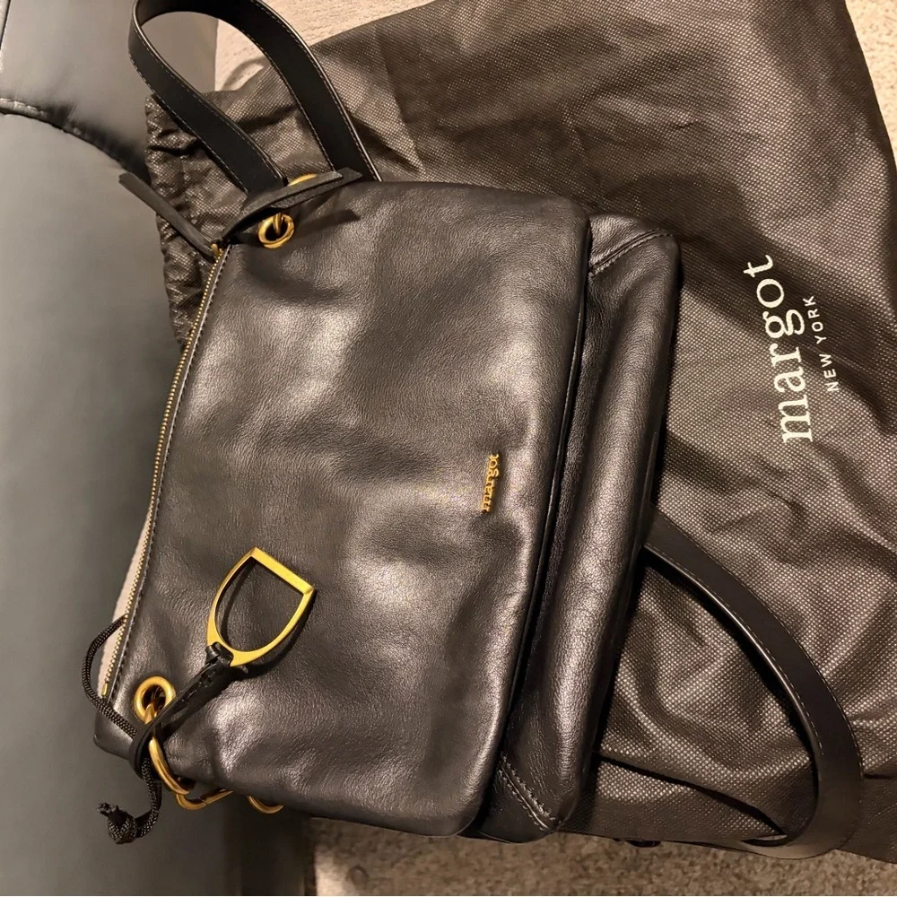 Margot Elegant Black Leather  Shoulder Bag with Gold Accents